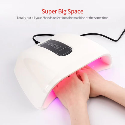 96W 48-LED Red Light Fast Drying Dual-Hand Nail Lamp - Professional UV/LED Gel Polish Dryer