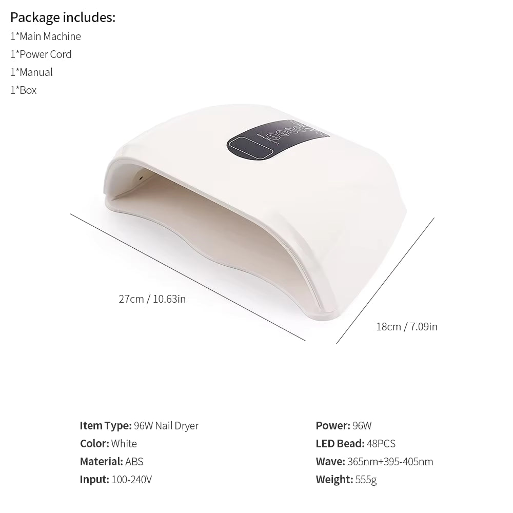 96W 48-LED Red Light Fast Drying Dual-Hand Nail Lamp - Professional UV/LED Gel Polish Dryer