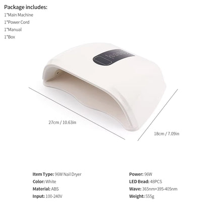 96W 48-LED Red Light Fast Drying Dual-Hand Nail Lamp - Professional UV/LED Gel Polish Dryer