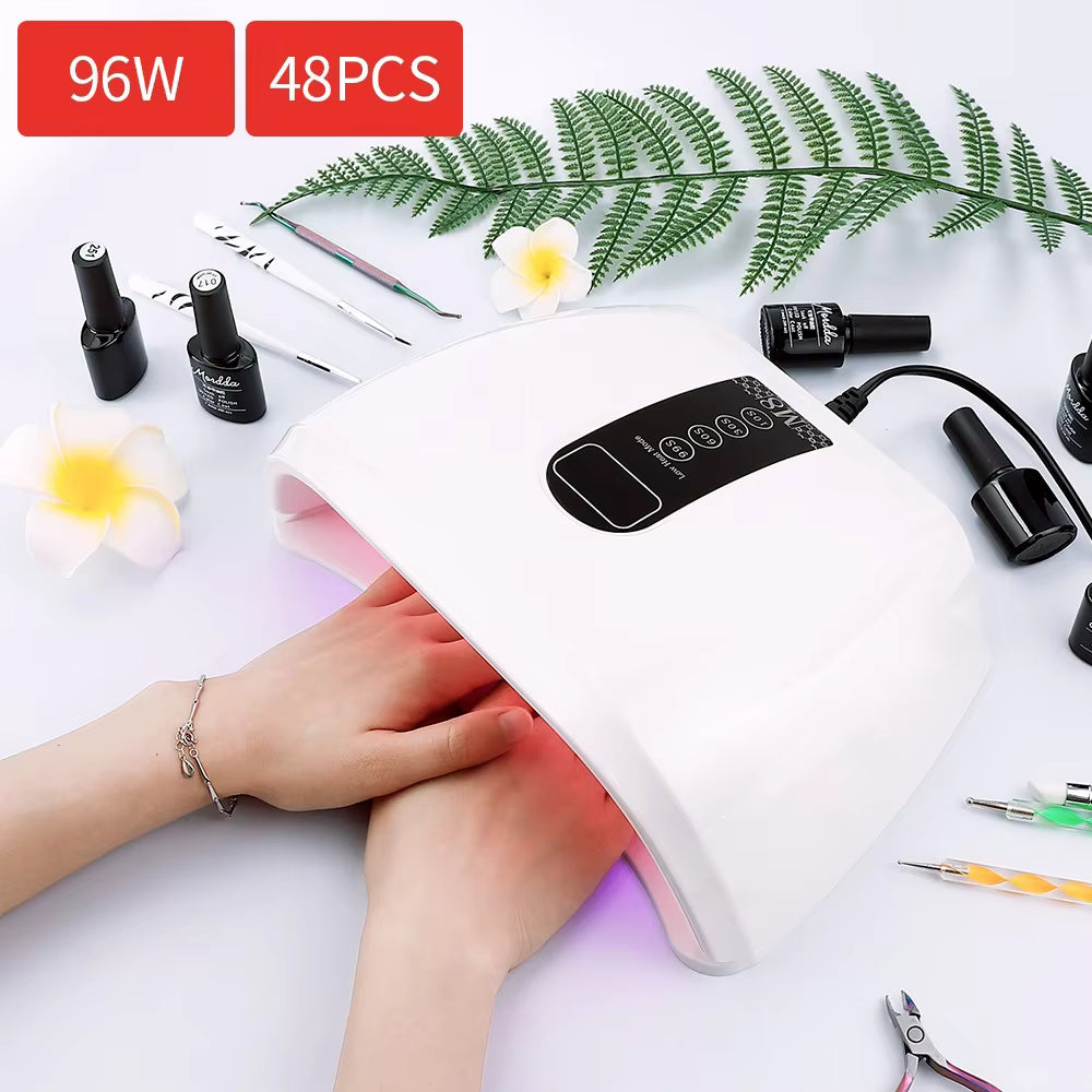 96W 48-LED Red Light Fast Drying Dual-Hand Nail Lamp - Professional UV/LED Gel Polish Dryer