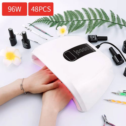 96W 48-LED Red Light Fast Drying Dual-Hand Nail Lamp - Professional UV/LED Gel Polish Dryer
