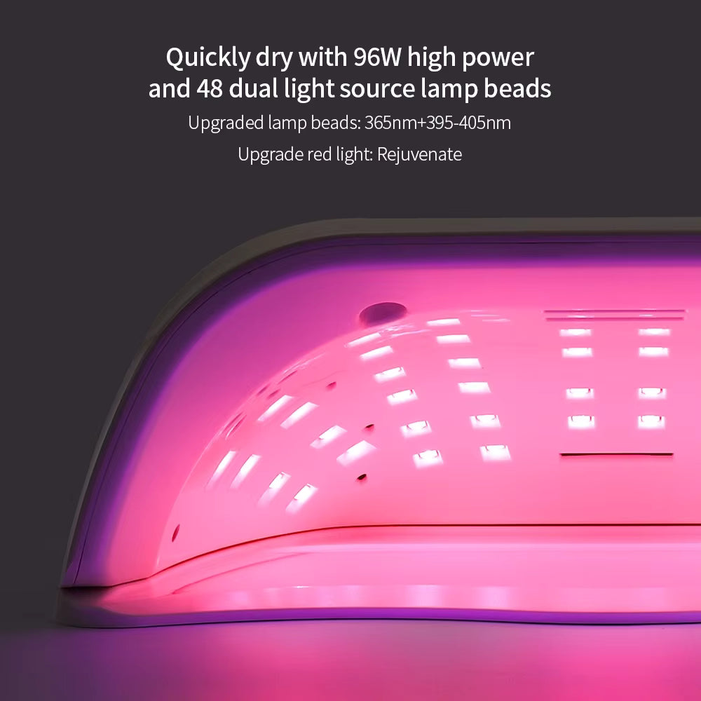 96W 48-LED Red Light Fast Drying Dual-Hand Nail Lamp - Professional UV/LED Gel Polish Dryer