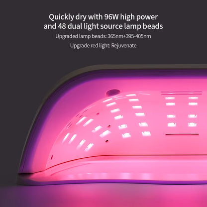 96W 48-LED Red Light Fast Drying Dual-Hand Nail Lamp - Professional UV/LED Gel Polish Dryer