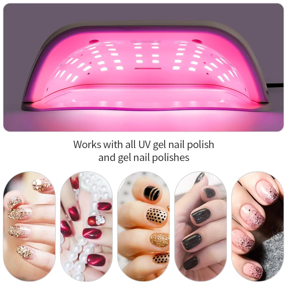96W 48-LED Red Light Fast Drying Dual-Hand Nail Lamp - Professional UV/LED Gel Polish Dryer